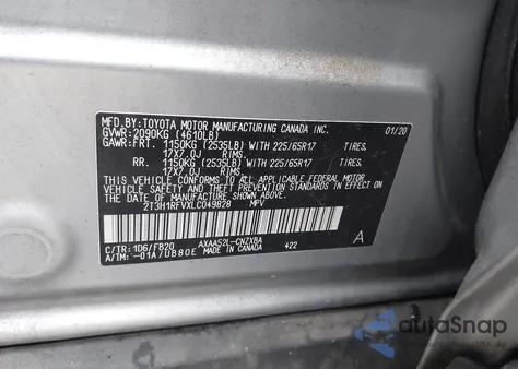 2020 Toyota Rav4 Le z USA, uszkodzony, nr VIN 2T3H1RFVXLC049828